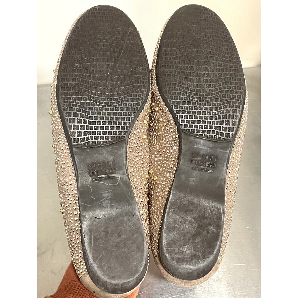 Stuart Weitzman Taupe Tan Ballet Flats Metal Studs Beads Haze Suede Sz 8.5 - Picture 7 of 7